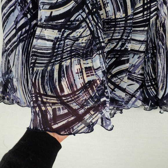 Vintage Womens Circle Skirt 14 White Blue Black Abstract Striped Midi 90s - Picture 4 of 11